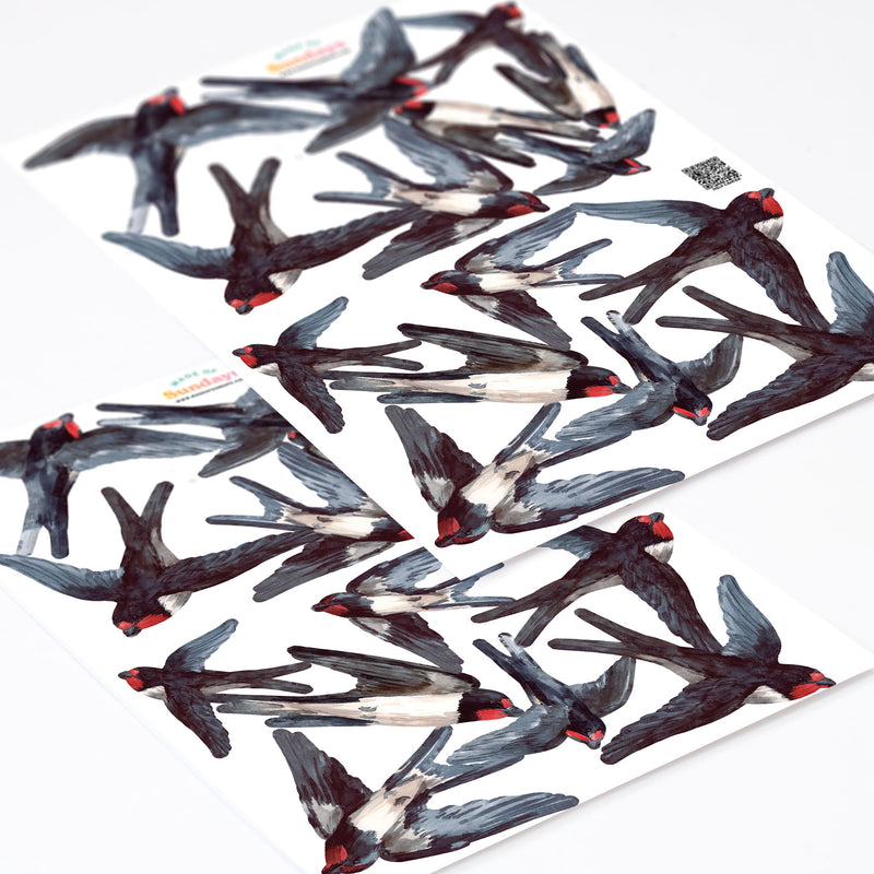 Autocollants muraux oiseaux aquarelle hirondelles