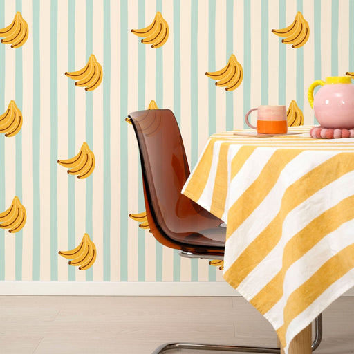 Bananas and Stripes Bespoke Wallpaper - Peel & Stick Wallpapers by Made of Sundays