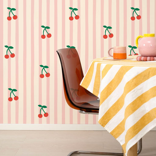 Cherries and Stripes Bespoke Wallpaper - Peel & Stick Wallpapers by Made of Sundays