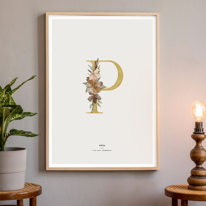 Birth Poster, Floral Letter - Made of Sundays