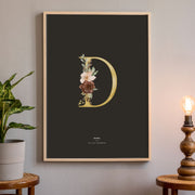 Birth Poster, Floral Letter - Dark - Made of Sundays