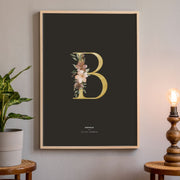 Birth Poster, Floral Letter - Dark - Made of Sundays