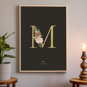 Birth Poster, Floral Letter - Dark - Made of Sundays