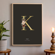 Birth Poster, Floral Letter - Dark - Made of Sundays