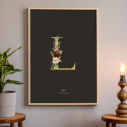 Birth Poster, Floral Letter - Dark - Made of Sundays