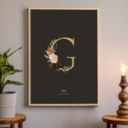 Birth Poster, Floral Letter - Dark - Made of Sundays