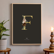 Birth Poster, Floral Letter - Dark - Made of Sundays