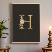 Birth Poster, Floral Letter - Dark - Made of Sundays