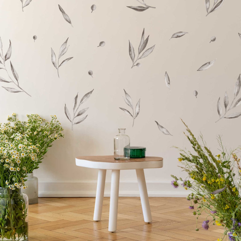 Botanical Olive Leaves Wall Stickers - Plastic-free wall decals for easy home decor