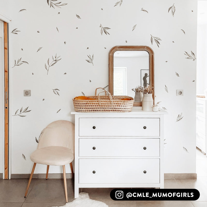 Botanical Olive Leaves Wall Stickers - Plastic-free wall decals for easy home decor