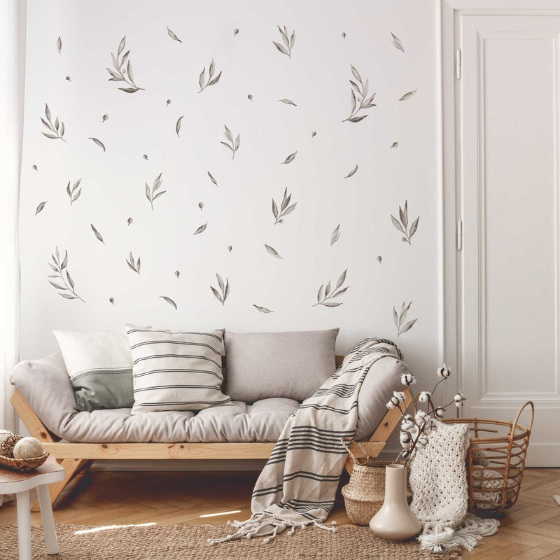 Botanical Olive Leaves Wall Stickers - Plastic-free wall decals for easy home decor