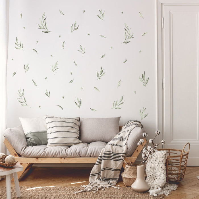 Botanical Olive Leaves Wall Stickers - Plastic-free wall decals for easy home decor