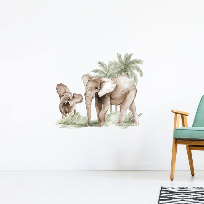 Sticker mural Éléphants avec palmiers