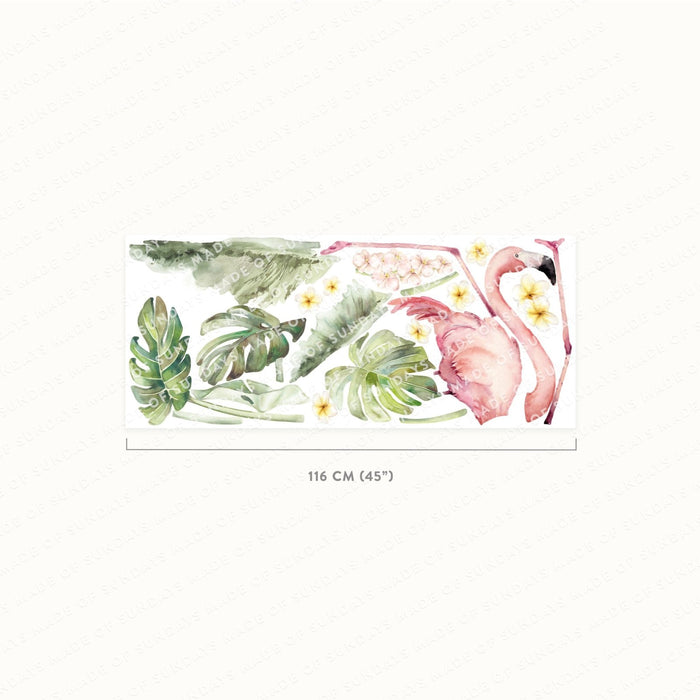 Flamant rose et plantes - Stickers muraux 