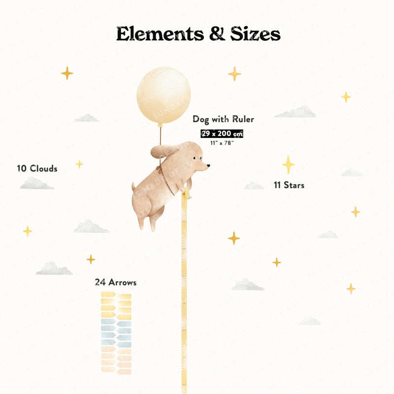 Floating Dog Height Chart Wall Sticker - Made of Sundays