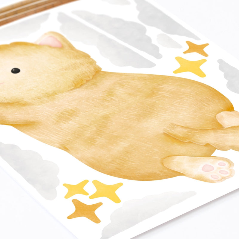 Chat roux et ballons - Sticker mural