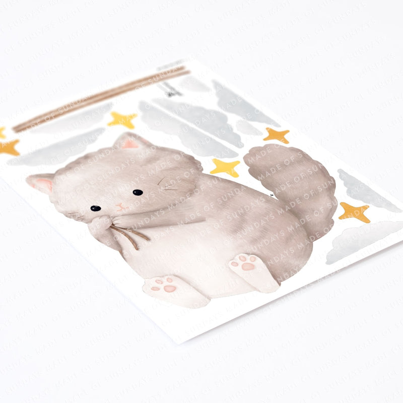 Autocollant mural chat gris flottant