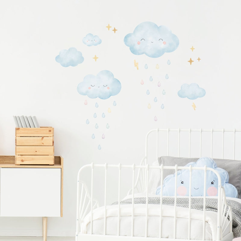 Nuages Heureux & Gouttes de Pluie sticker muraux