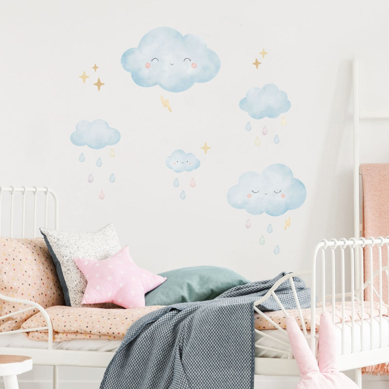 Nuages Heureux & Gouttes de Pluie sticker muraux