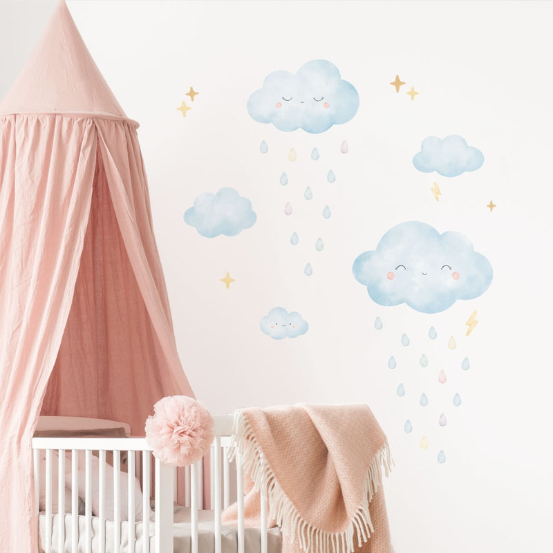 Nuages Heureux & Gouttes de Pluie sticker muraux