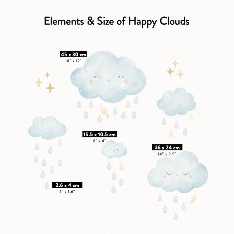 Nuages Heureux & Gouttes de Pluie sticker muraux