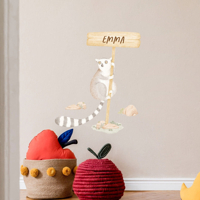 Lemur Boho Jungle Sign Personalised Wall Sticker