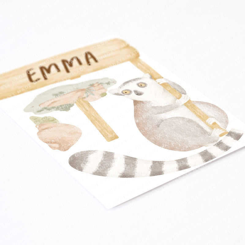Lemur Boho Jungle Sign Personalised Wall Sticker