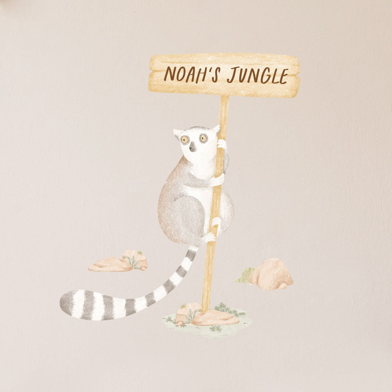 Lemur Boho Jungle Sign Personalised Wall Sticker