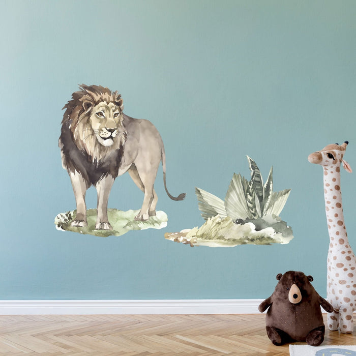 Sticker mural Lion avec des plantes