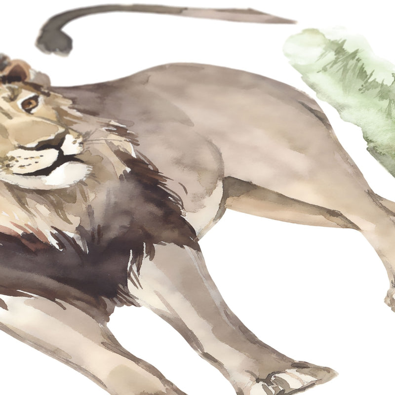 Autocollant mural Lion avec plantes