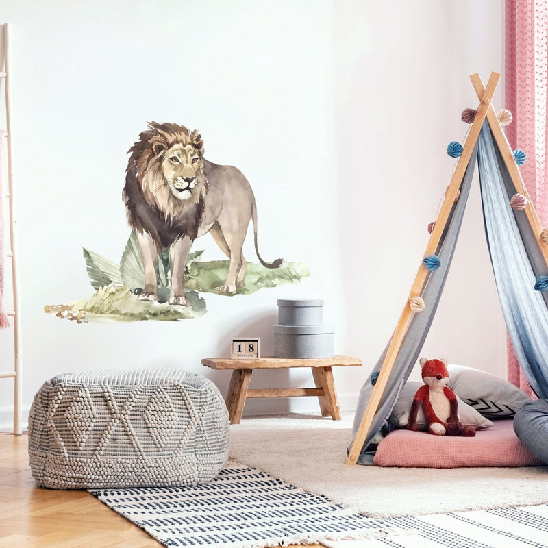 Autocollant mural Lion avec plantes