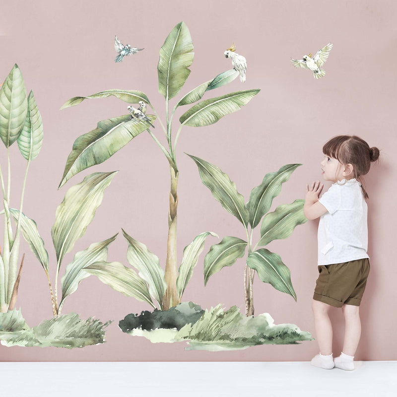 Lush Jungle Plants and Parrots Wall Stickers, plastic-free wall decals for easy home decor - Made of Sundays