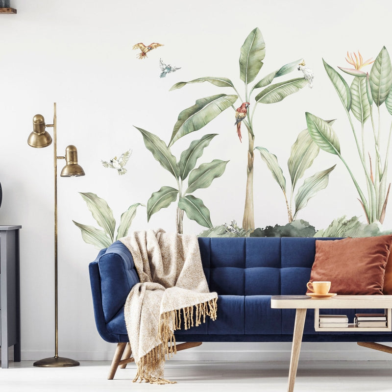Lush Jungle Plants and Parrots Wall Stickers, plastic-free wall decals for easy home decor - Made of Sundays