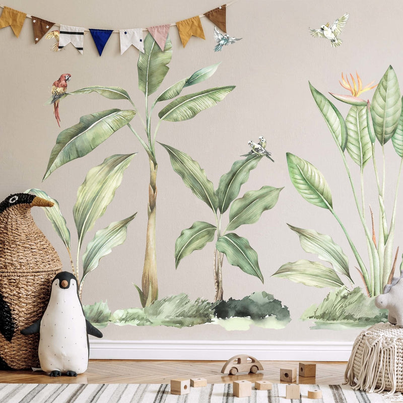 Lush Jungle Plants and Parrots Wall Stickers, plastic-free wall decals for easy home decor - Made of Sundays
