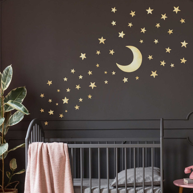 Autocollants Muraux Lune et Étoiles du Ciel Nocturne