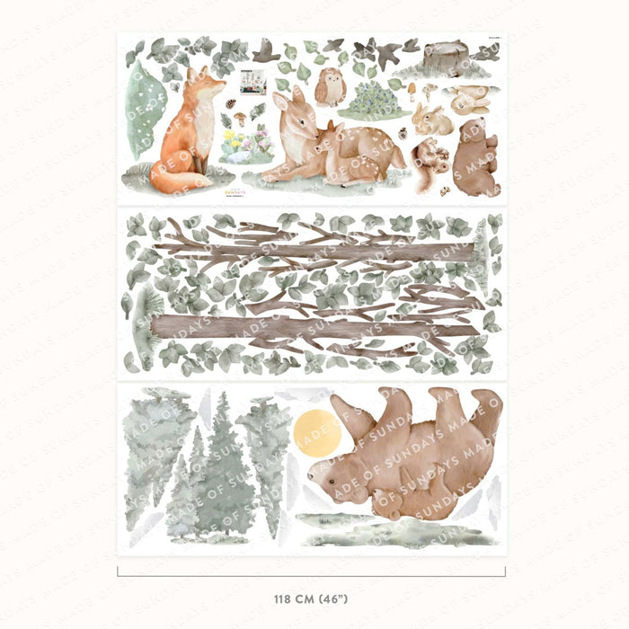 Stickers muraux animaux et arbres de la forêt nordique