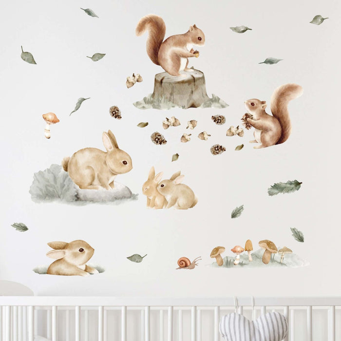 Petits animaux Forêt scandinave - Stickers muraux 