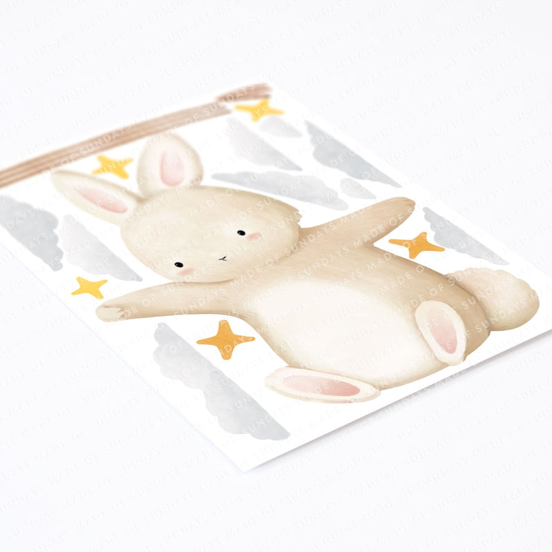 Autocollant mural personnalisé lapin flottant
