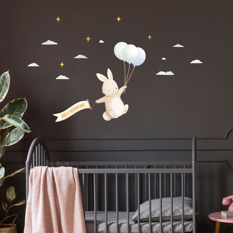 Autocollant mural personnalisé lapin flottant