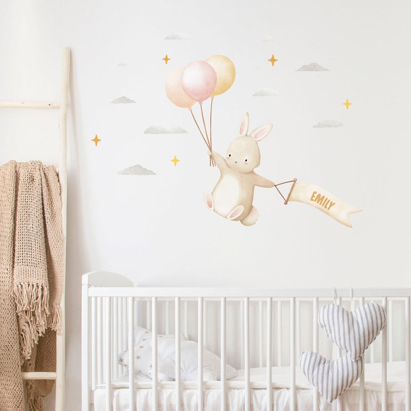 Autocollant mural personnalisé lapin flottant