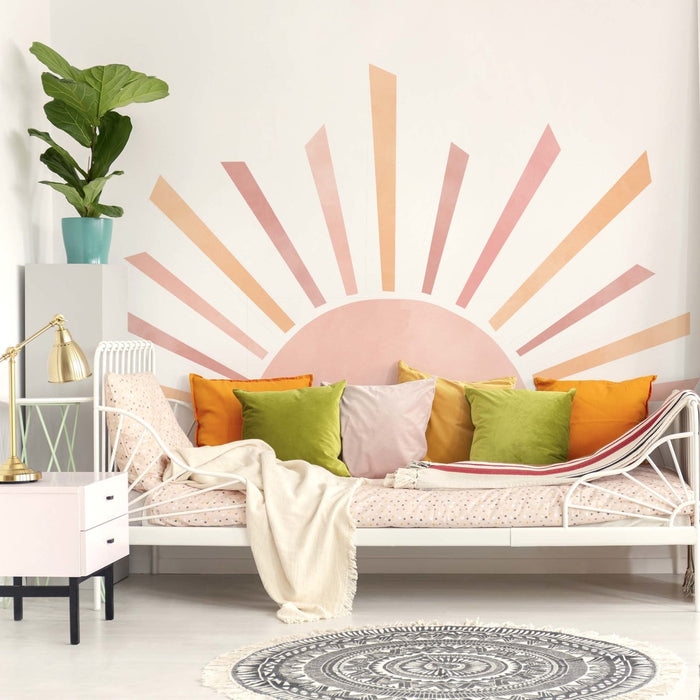Sticker mural grand soleil levant rose
