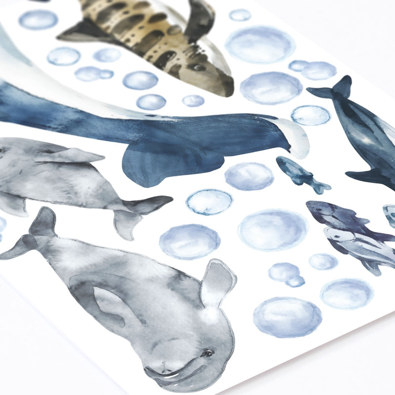 Autocollants Muraux Vie Marine Baleine, Dauphins & Requins