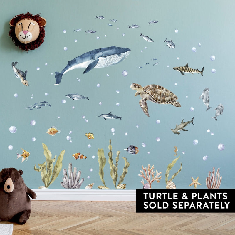 Autocollants Muraux Vie Marine Baleine, Dauphins & Requins