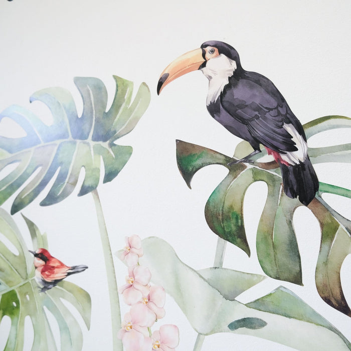 Stickers muraux jungle tropicale avec oiseaux