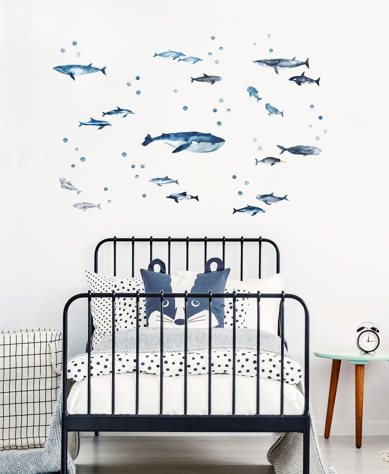 Whales and Dolphins Wall Stickers, Sea Theme Pack, wall decals by Made of Sundays
