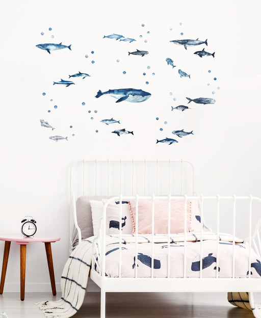 Whales and Dolphins Wall Stickers, Sea Theme Pack, wall decals by Made of Sundays
